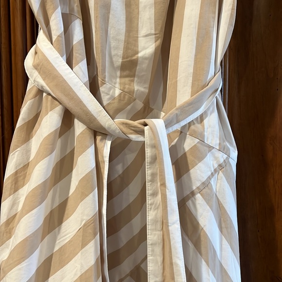 GAP Belted Patchwork Khaki Striped Midi Dress - Picture 7 of 11